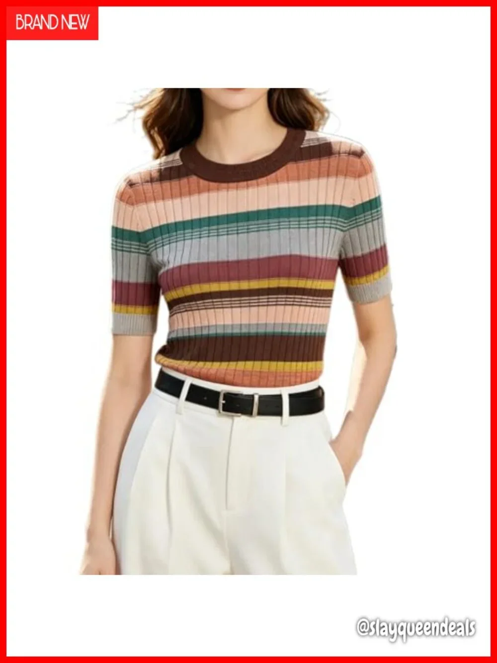 Short Sleeve Sweater Knit Pullover Crew Neck Ribbed Hem Lightweight